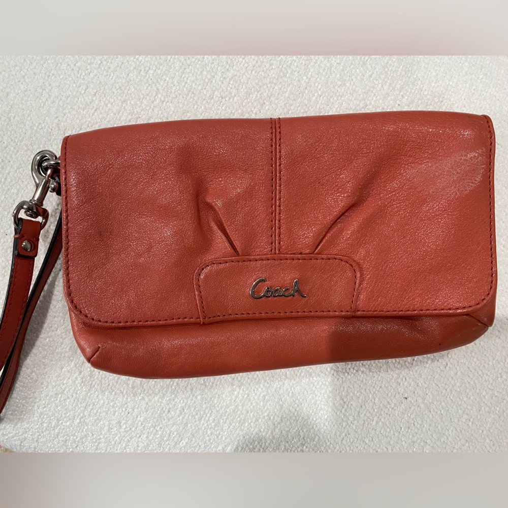 Coach Orange Leather Wristlet Clutch